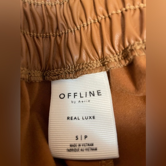 Aerie Offline Tan Brown Faux Leather Wide Leg Pants Size SMALL - Picture 4 of 5